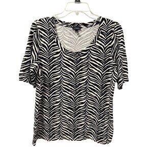 Talbots Womens Zebra Print Scoop Neck T-Shirt Size L Black/White